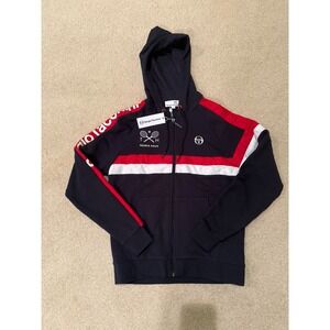 Sergio Tacchini Hoodie Mens Medium Navy Red Full Zip Color Block Tennis Haus NWT